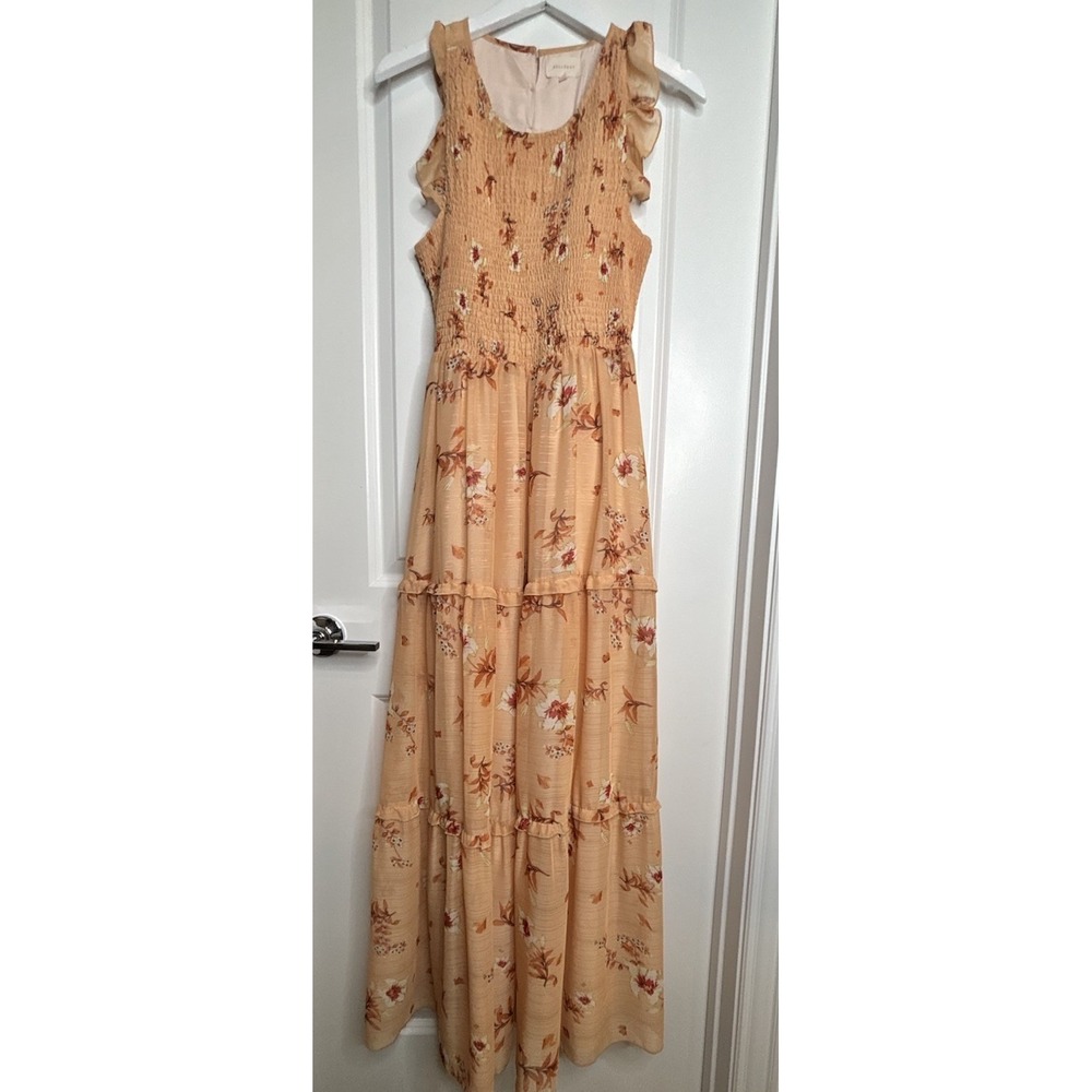 Melloday Women's Large Peach‎ Boho Floral Smocked  Tiered Maxi Dress - Picture 3 of 16